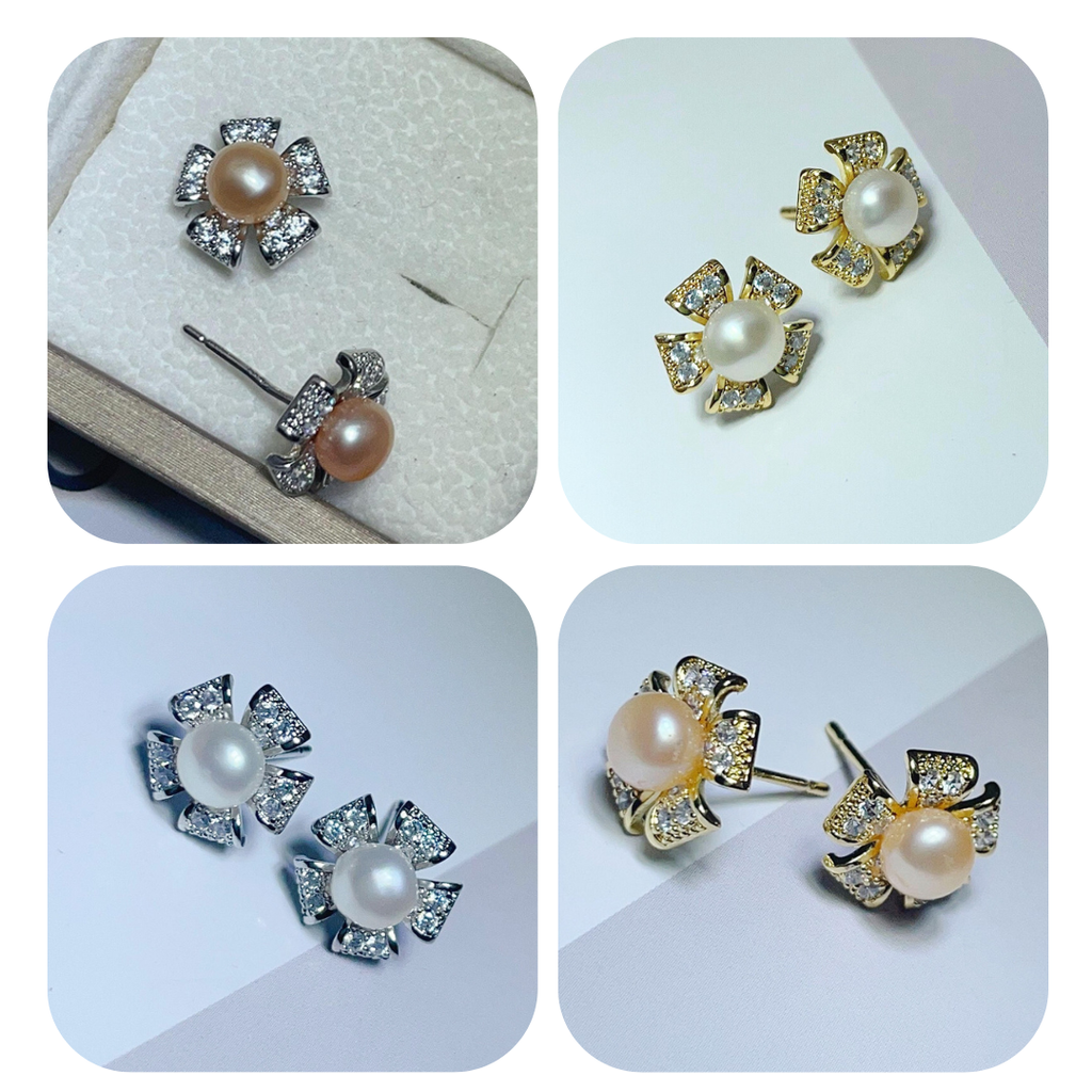 Bông Tai Ngọc Trai S925 Bạc Kim Hoa Ly Nở Sang Trọng MADAME HIEN PEARLS BTN086