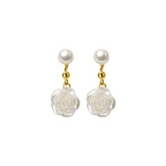 Bông Tai Ngọc Trai Tự Nhiên Kim Bạc S925 Dáng Hoa Hồng MADAME HIEN PEARLS BTN090