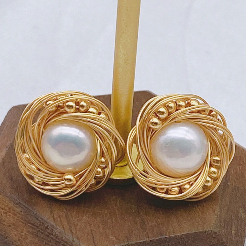 Bông Tai Ngọc Trai Tự Nhiên Dáng Tổ Chim 3D Thời Trang MADAME HIEN PEARLS BTN091