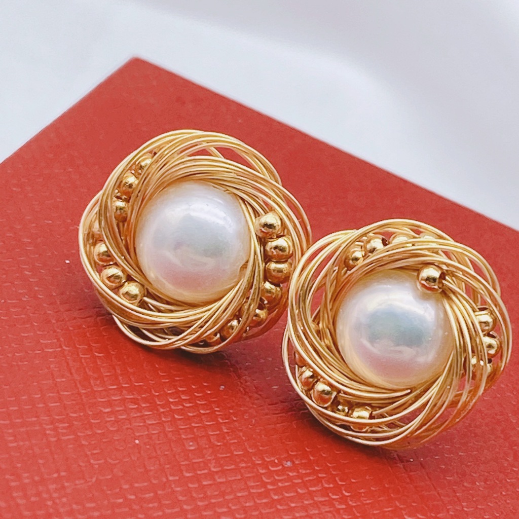 Bông Tai Ngọc Trai Tự Nhiên Dáng Tổ Chim 3D Thời Trang MADAME HIEN PEARLS BTN091