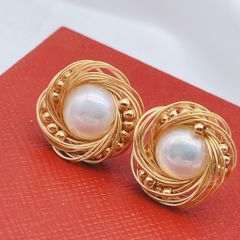 Bông Tai Ngọc Trai Tự Nhiên Dáng Tổ Chim 3D Thời Trang MADAME HIEN PEARLS BTN091