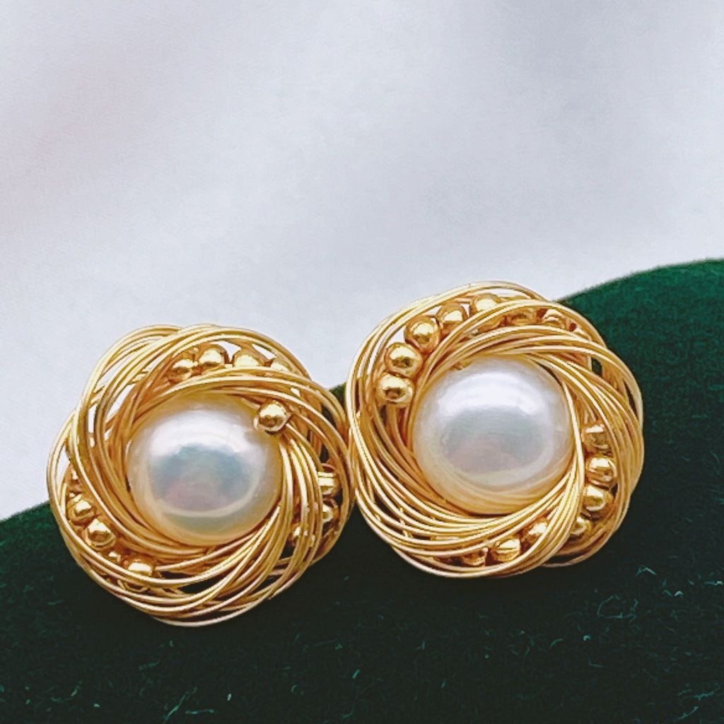 Bông Tai Ngọc Trai Tự Nhiên Dáng Tổ Chim 3D Thời Trang MADAME HIEN PEARLS BTN091