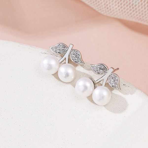 Bông Tai Ngọc Trai Tự Nhiên Dáng 2 Quả Anh Đào Tươi Tắn MADAME HIEN PEARLS Cho Nữ BTN099