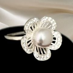 Nhẫn Bạc Ta Mặt Ngọc trai Tự Nhiên N320 Hoa Mai 5 Cánh MADAME HIEN PEARLS Cho Nữ BTNN001