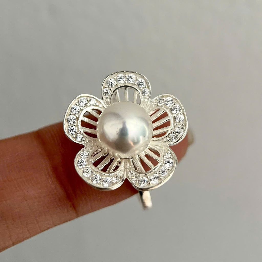 Nhẫn Bạc Ta Mặt Ngọc trai Tự Nhiên N320 Hoa Mai 5 Cánh MADAME HIEN PEARLS Cho Nữ BTNN001