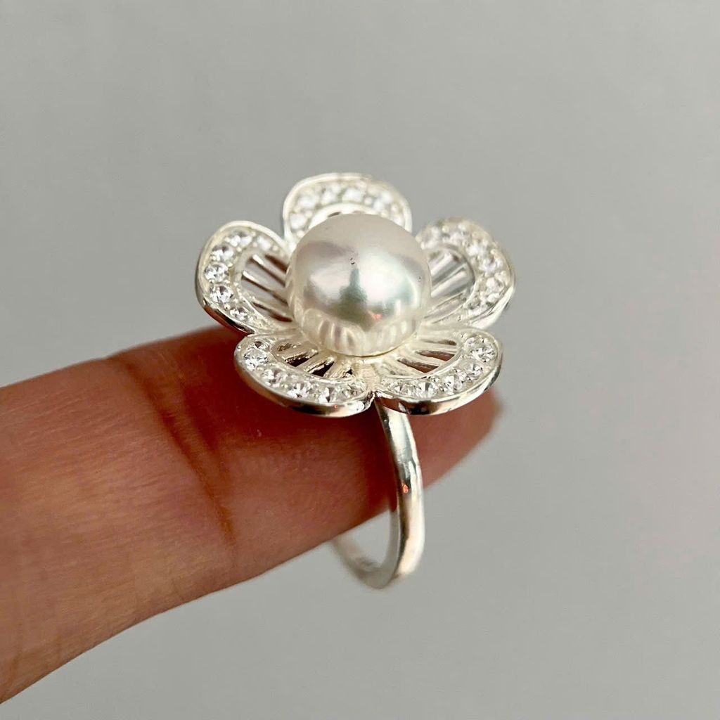 Nhẫn Bạc Ta Mặt Ngọc trai Tự Nhiên N320 Hoa Mai 5 Cánh MADAME HIEN PEARLS Cho Nữ BTNN001