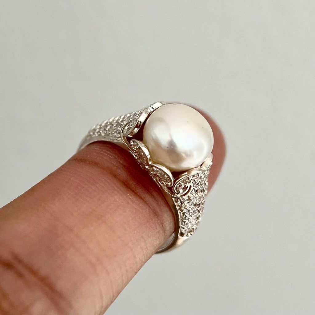 Nhẫn Bạc Ta Mặt Ngọc trai Tự Nhiên N319 MADAME HIEN PEARLS Sang Trọng Cho Nữ BTNN002
