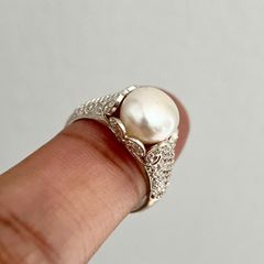 Nhẫn Bạc Ta Mặt Ngọc trai Tự Nhiên N319 MADAME HIEN PEARLS Sang Trọng Cho Nữ BTNN002