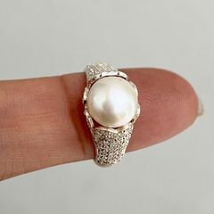 Nhẫn Bạc Ta Mặt Ngọc trai Tự Nhiên N319 MADAME HIEN PEARLS Sang Trọng Cho Nữ BTNN002