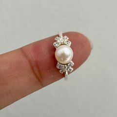 Nhẫn Bạc Ta Mặt Ngọc trai Tự Nhiên N351 Đính Nơ 2 Bên Hạt MADAME HIEN PEARLS Cho Nữ BTNN003