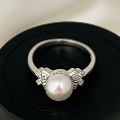 Nhẫn Bạc Ta Mặt Ngọc trai Tự Nhiên N351 Đính Nơ 2 Bên Hạt MADAME HIEN PEARLS Cho Nữ BTNN003