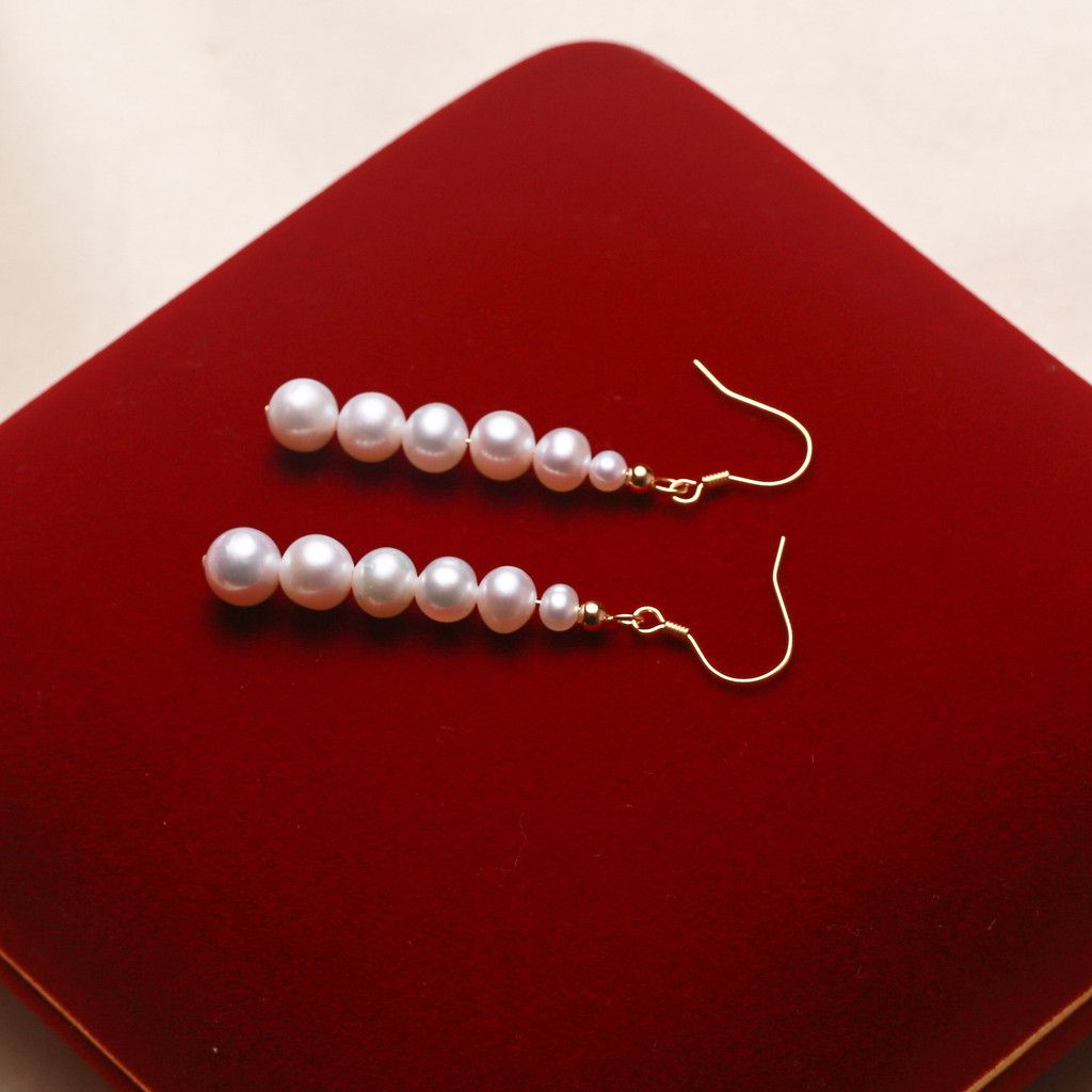 Bông Tai Ngọc Trai Tự Nhiên Tua Rua 6 Hạt Chuôi Móc Câu MADAME HIEN PEARLS Cho Nữ BTT104