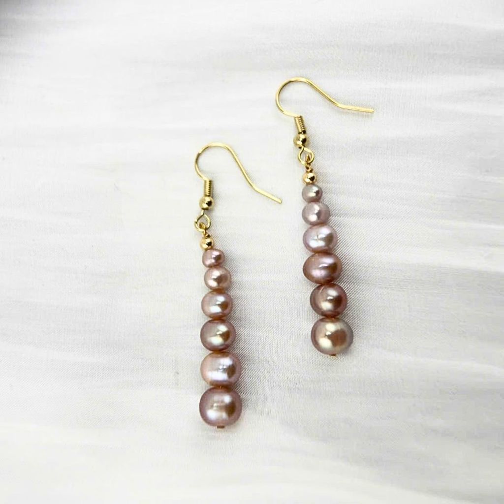 Bông Tai Ngọc Trai Tự Nhiên Tua Rua 6 Hạt Chuôi Móc Câu MADAME HIEN PEARLS Cho Nữ BTT104
