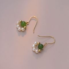 Bông Tai Ngọc Trai Phối Cẩm Thạch Tua Rua Phong Cách Phương Đông MADAME HIEN PEARLS Cho Nữ BTT040