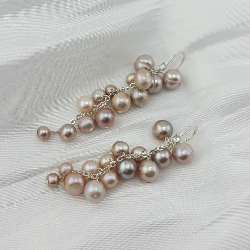 Bông Tai Bạc Đính Ngọc Trai Tua Rua Chùm Nho To Tròn Thời Trang RUNWAY MADAME HIEN PEARLS BTT066