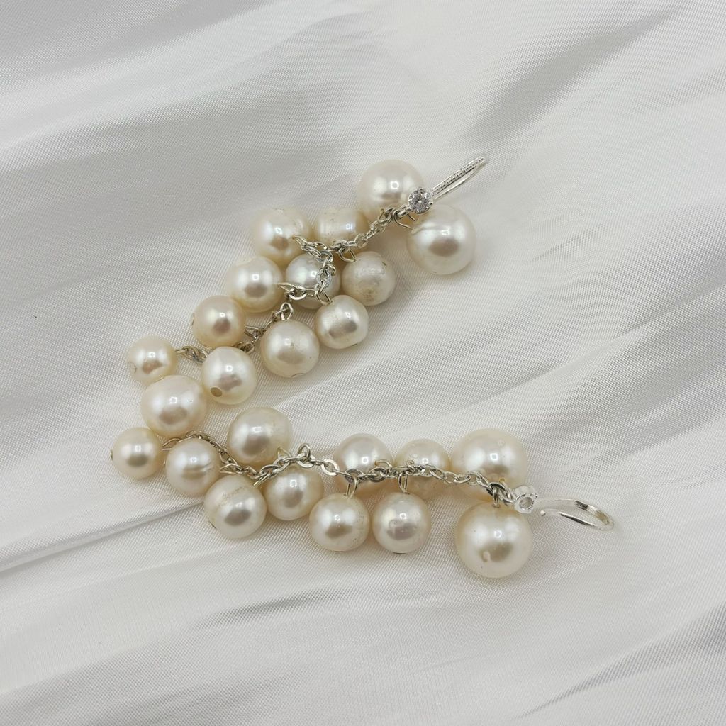 Bông Tai Bạc Đính Ngọc Trai Tua Rua Chùm Nho To Tròn Thời Trang RUNWAY MADAME HIEN PEARLS BTT066