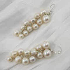 Bông Tai Bạc Đính Ngọc Trai Tua Rua Chùm Nho To Tròn Thời Trang RUNWAY MADAME HIEN PEARLS BTT066