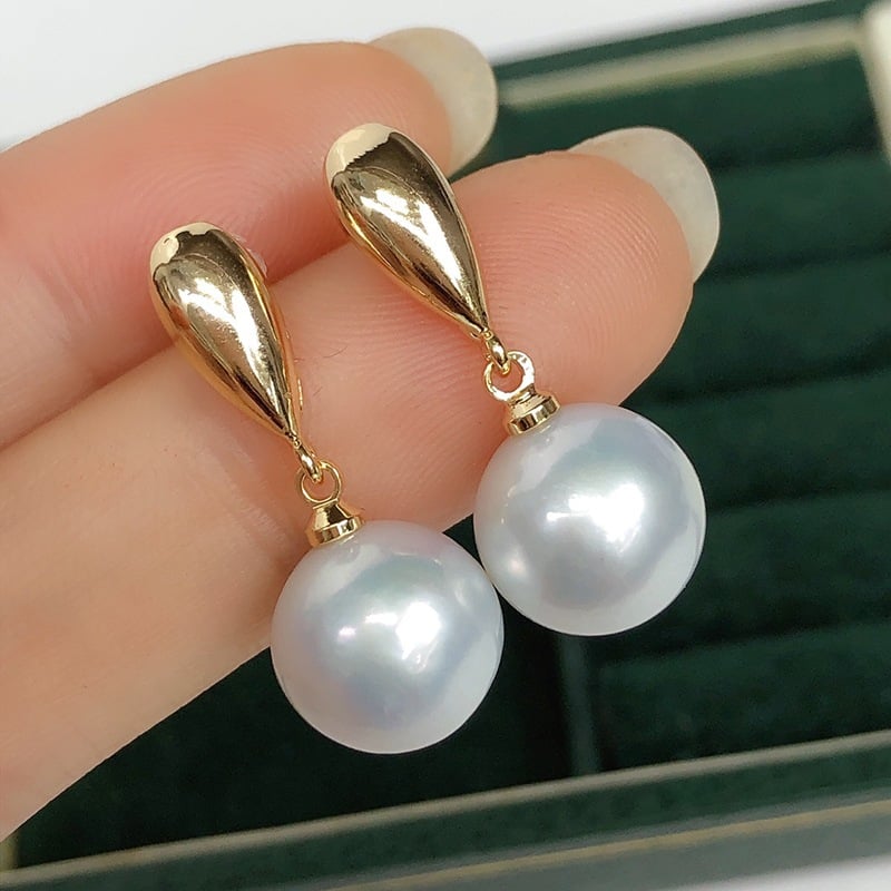 Bông Tai Ngọc Trai Tự Nhiên Hạt Tròn Cao Cấp Mặt Giọt Nước 10-11mm MADAME HIEN PEARLS BTT073
