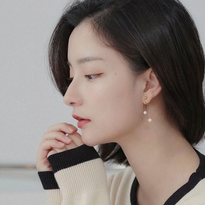 Bông Tai Ngọc Trai Nước Ngọt Đính Tua Rua 2 Hạt Trước Sau MADAME HIEN PEARLS BTT080