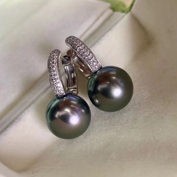 Bông Tai Ngọc Trai Tự Nhiên Hạt Đen Gần Tròn 2 Lỗ MADAME HIEN PEARLS Thời Trang Nữ BTT081