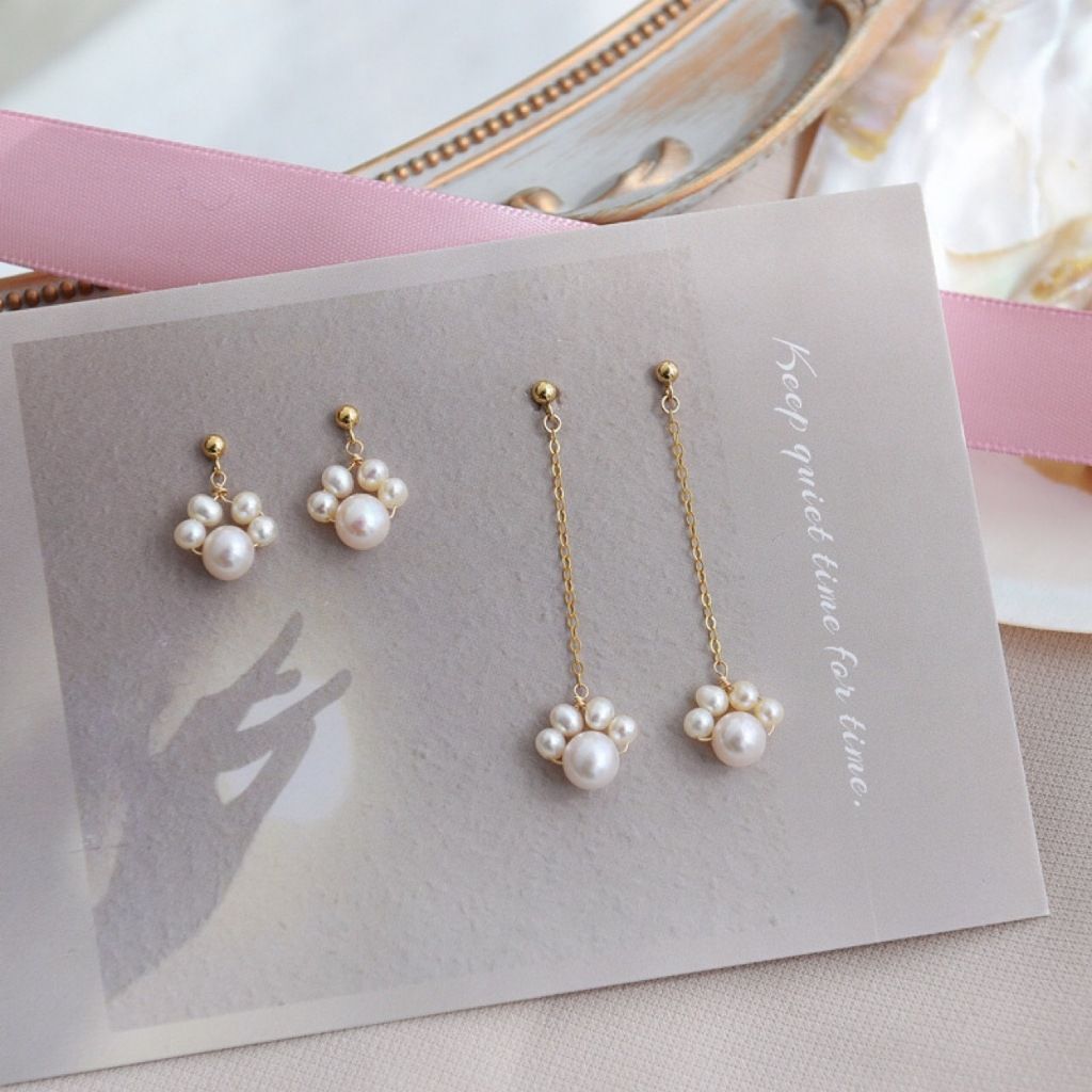Bông Tai Ngọc Trai Tua Rua Dài Mạ Vàng 14k Móng Vuốt Mèo MADAME HIEN PEARLS BTT093