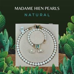 [Kèm kiểm định và Hộp] Bộ Set Ngọc Trai Vòng Cổ, Vòng Tay và Bông Tai Khoá Bướm Xanh Xà Cừ Tự Nhiên MADAME HIEN PEARLS Cho Nữ SCT030