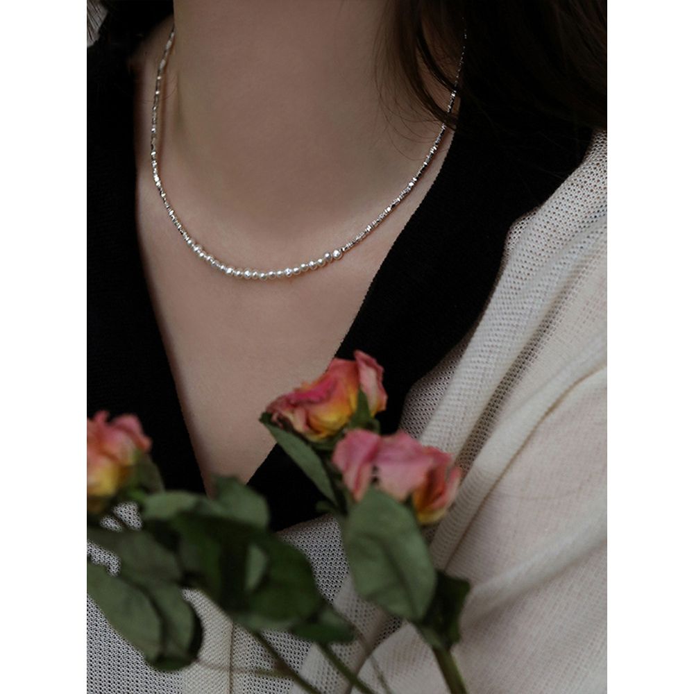 Vòng cổ ngọc trai nước ngọt tự nhiên cham bạc nhuyễn Unisex Nam Nữ CT011