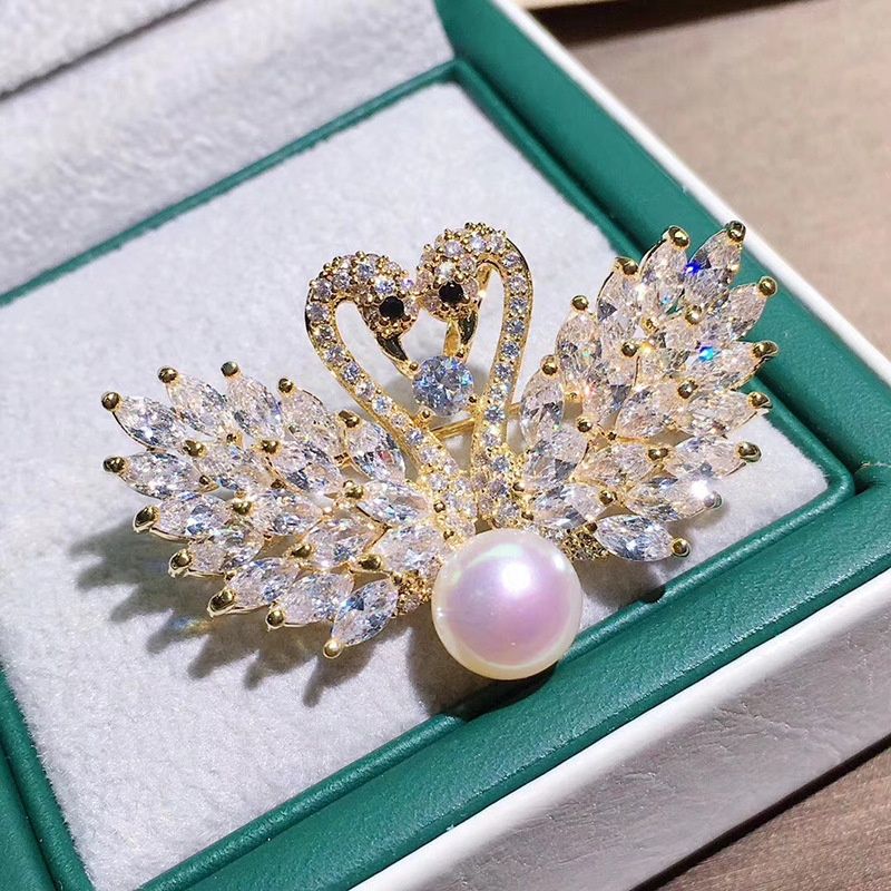 Trâm Cài Áo Ngọc Trai tự nhiên Đính Đá Zircon Quý phái thanh lịch PKC006