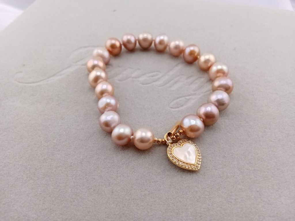 Vòng Đeo Tay Ngọc Trai Tự Nhiên 7-8mm MADAME HIEN PEARLS Khóa Tim Cài Tinh Tế