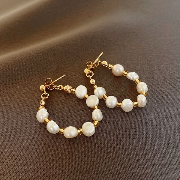 Bông Tai Vòng tròn Bạc 925 Mạ Đính Ngọc Trai Xinh Xắn MADAME HIEN PEARLS Thời Trang Nữ Tính BTB008