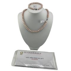 [Kèm Kiểm Định] Set Bộ Trang Sức Ngọc Trai Hồng Tròn Tự Nhiên Hạt Đẹp 7-8mm Gồm Vòng cổ và Vòng Tay MADAME HIEN PEARLS