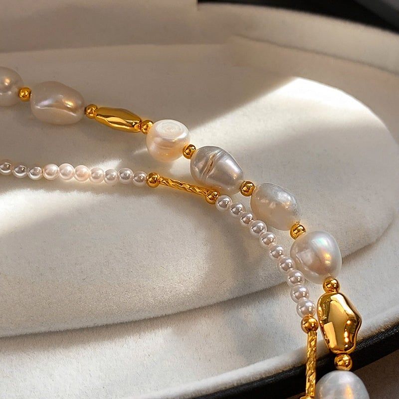 Vòng Tay Ngọc Trai Baroque Tự Nhiên Phối Chuỗi Hạt Kê Khoá OT Sang Trọng Cá Tính MADAME HIEN PEARLS Unisex Nam Nữ VTB085