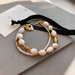 Vòng Tay Ngọc Trai Baroque Tự Nhiên Phối Chuỗi Hạt Kê Khoá OT Sang Trọng Cá Tính MADAME HIEN PEARLS Unisex Nam Nữ VTB085