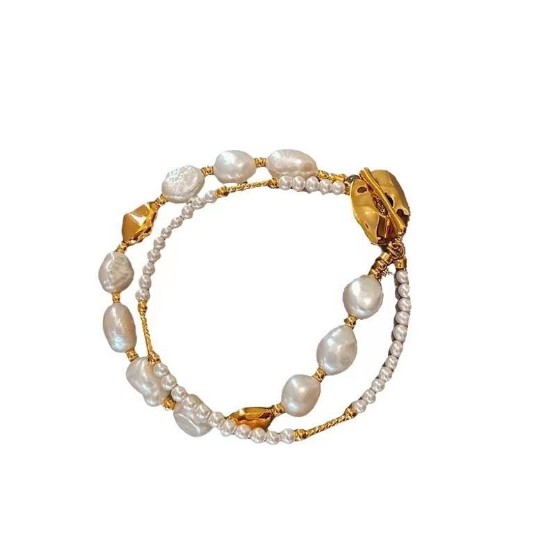 Vòng Tay Ngọc Trai Baroque Tự Nhiên Phối Chuỗi Hạt Kê Khoá OT Sang Trọng Cá Tính MADAME HIEN PEARLS Unisex Nam Nữ VTB085