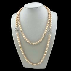 Vòng Cổ Ngọc Trai Hồng Hạt Tròn Tự Nhiên Dài 120cm Điểm 2 Khoá Bạc s925 Channel MADAME HIEN PEARLS CT040H