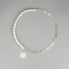 Vòng Cổ Ngọc Trai Mặt Đồng Xu Nữ Hoàng Phối Dây Chuyền Bạc Thời Trang Nam Tính MADAME HIEN PEARLS CB019