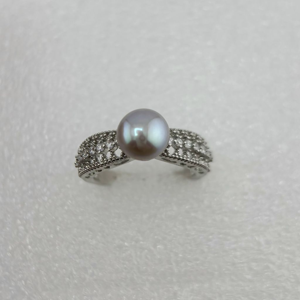 Nhẫn Ngọc Trai Tự Nhiên Khung Bạc Chạm Khắc Hoa Văn Cầu Kỳ Thời Trang Nam Nữ MADAME HIEN PEARLS NN080