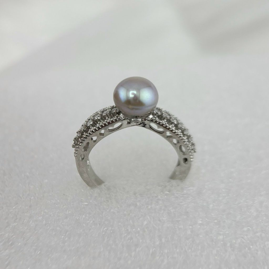 Nhẫn Ngọc Trai Tự Nhiên Khung Bạc Chạm Khắc Hoa Văn Cầu Kỳ Thời Trang Nam Nữ MADAME HIEN PEARLS NN080