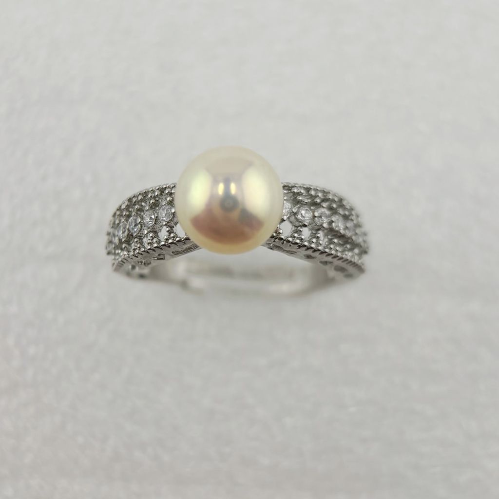Nhẫn Ngọc Trai Tự Nhiên Khung Bạc Chạm Khắc Hoa Văn Cầu Kỳ Thời Trang Nam Nữ MADAME HIEN PEARLS NN080