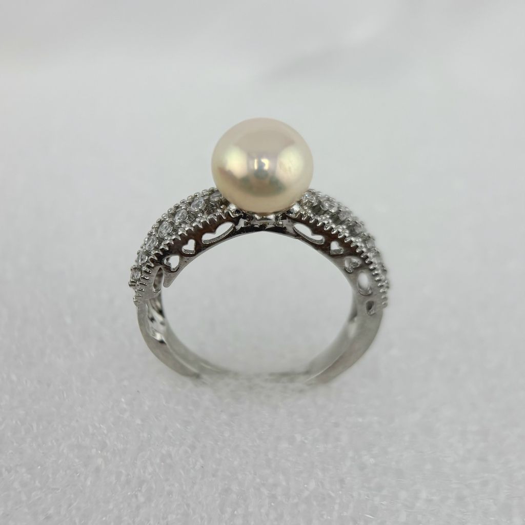 Nhẫn Ngọc Trai Tự Nhiên Khung Bạc Chạm Khắc Hoa Văn Cầu Kỳ Thời Trang Nam Nữ MADAME HIEN PEARLS NN080