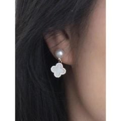 Bộ Set Ngọc Trai Vòng cổ, Nhẫn và Bông Tai Bộ Trang Sức Ngọc Trai Tự Nhiên Khung Cỏ 4 Lá Van Cleef Hoạ Tiết LV Trắng Sang Trọng MADAME HIEN PEARLS Cho Nữ SPS108