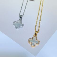 Bộ Set Ngọc Trai Vòng cổ, Nhẫn và Bông Tai Bộ Trang Sức Ngọc Trai Tự Nhiên Khung Cỏ 4 Lá Van Cleef Hoạ Tiết LV Trắng Sang Trọng MADAME HIEN PEARLS Cho Nữ SPS108