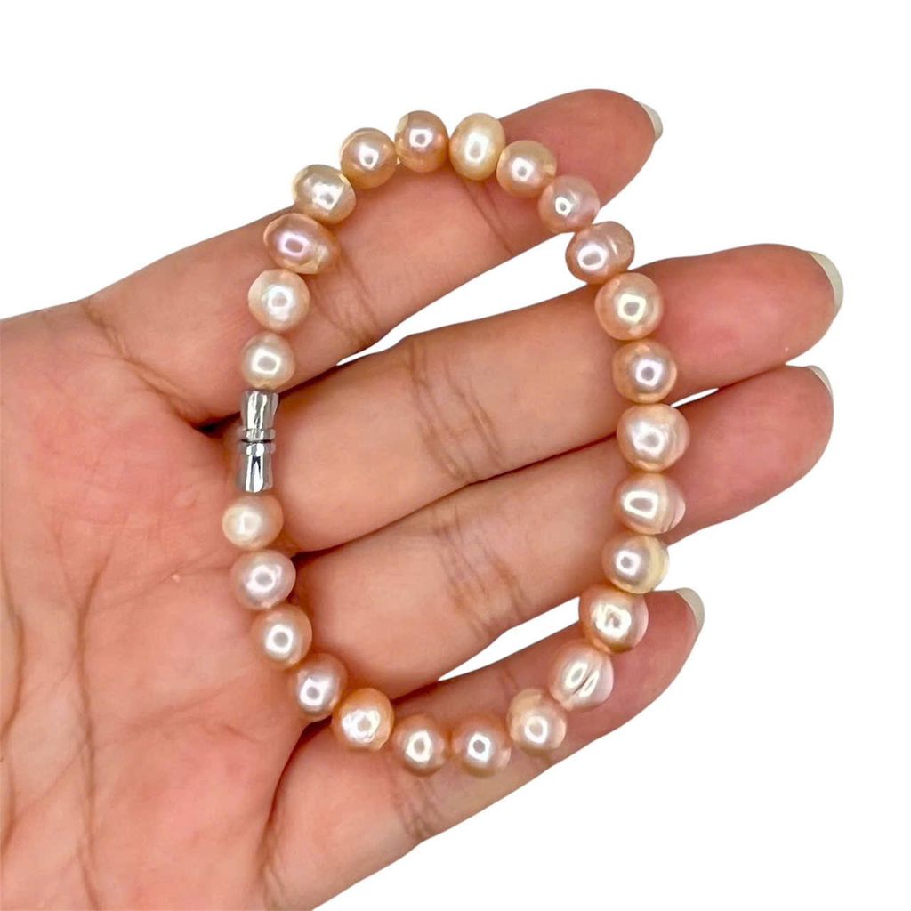 Vòng Tay Ngọc Trai Tự Nhiên Hạt Gần Tròn Đơn Giản MADAME HIEN PEARLS VTT002