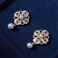 Bông Tai Ngọc Trai Tự Nhiên Phong Cách Cổ Điển Hoàng Gia Tua Rua 1 Hạt Ngọc Trai MADAME HIEN PEARLS Cho Nữ BTG135