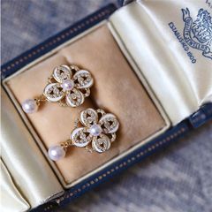 Bông Tai Ngọc Trai Tự Nhiên Phong Cách Cổ Điển Hoàng Gia Tua Rua 1 Hạt Ngọc Trai MADAME HIEN PEARLS Cho Nữ BTG135