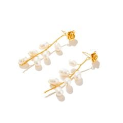 Bông Tai Ngọc Trai Tự Nhiên Tua Rua Nhánh Hoa Hồng Đính 6 Hạt Ngọc Trai Tự Nhiên MADAME HIEN PEARLS Thời Trang Nữ BTG102