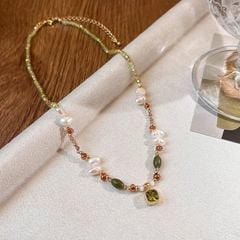 Vòng Cổ Ngọc Trai Baroque Tự Nhiên Phối Hạt Olivine Cá Tính MADAME HIEN PEARLS CB053