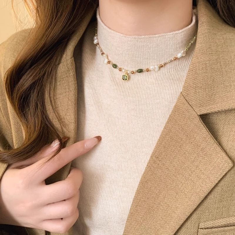 Vòng Cổ Ngọc Trai Baroque Tự Nhiên Phối Hạt Olivine Cá Tính MADAME HIEN PEARLS CB053