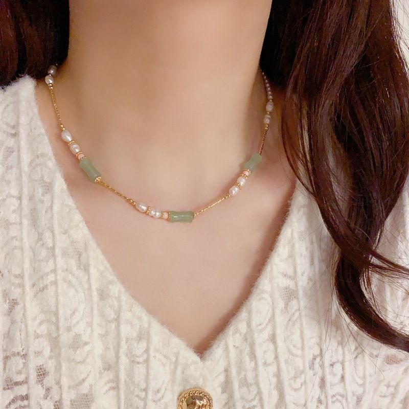 Vòng cổ Ngọc Trai Phối Cẩm Thạch MADAME HIEN PEARL Thời Trang CB027