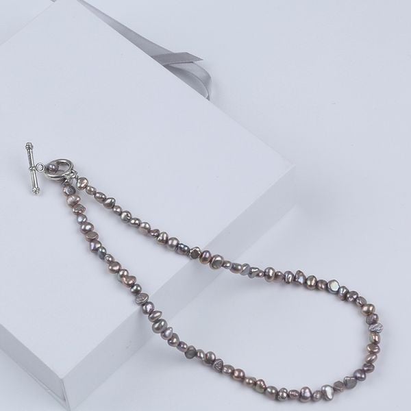 Vòng Cổ Ngọc Trai Hạt Baroque Đen Đồng Ánh Kim Loại Lạ Mắt Cá Tính MADAME HIEN PEARLS Unisex Nam Nữ CB028